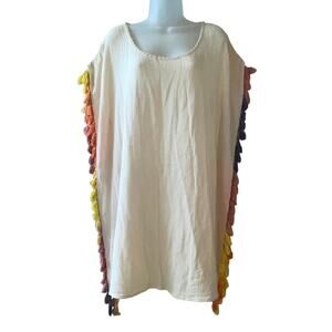 Roberta Freymann Tasseled Boho Beach Mini Dress Beach Cover-Up Size Med
